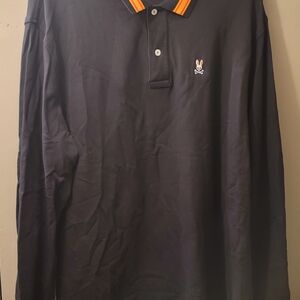 Psycho Bunny 100% Pima Cotton Long Sleeve Blue Golf Polo Shirt 2XL TALL